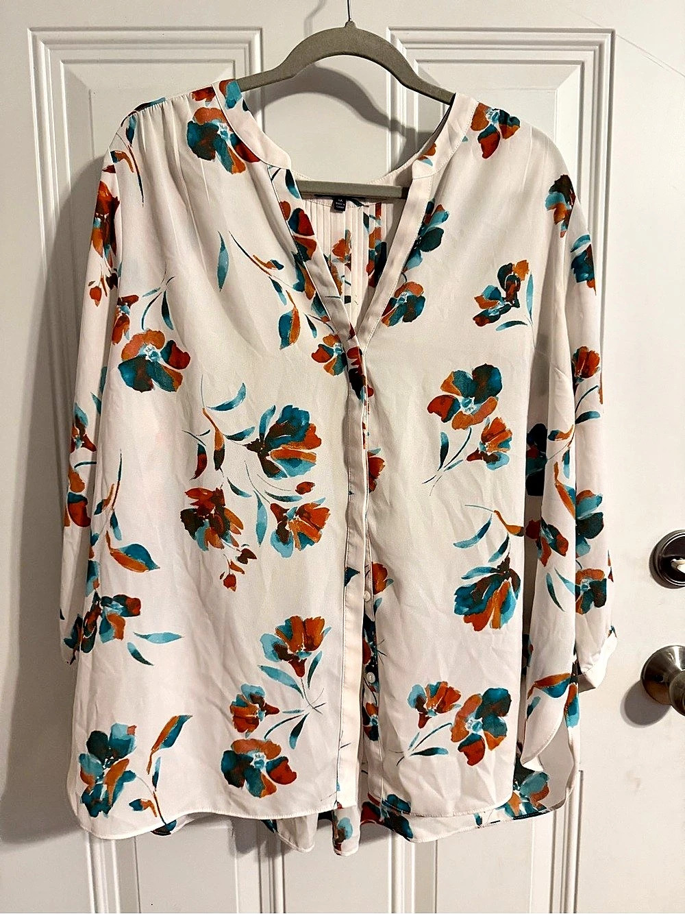 NYDJ Floral Blouse White & Orange Large